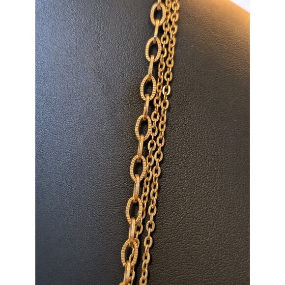 Vintage Three Strand Long Textured Chain Link 36" Necklace - Picture 2 of 5